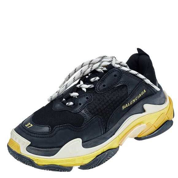 Balenciaga Black /Yellow Leather And Mesh Triple S Clear Sneakers Size 37 - Picture 1 of 4